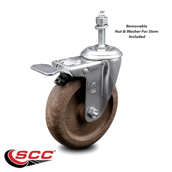 5 Inch High Temp Glass Filled Nylon 3/8 Inch Stem Caster with Total Lock Brake